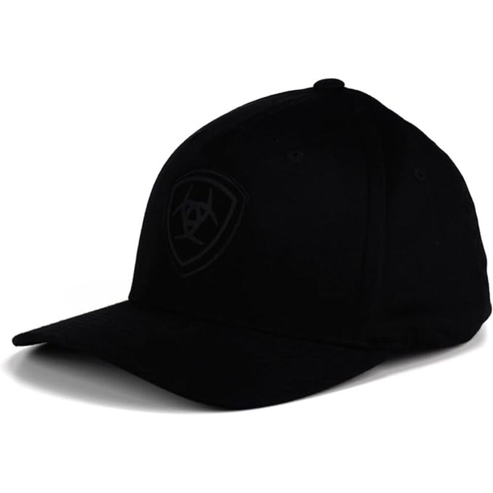 Ariat Flexfit Shield Logo Baseball Cap Embroidered 6-Panel Cotton All Black L-XL